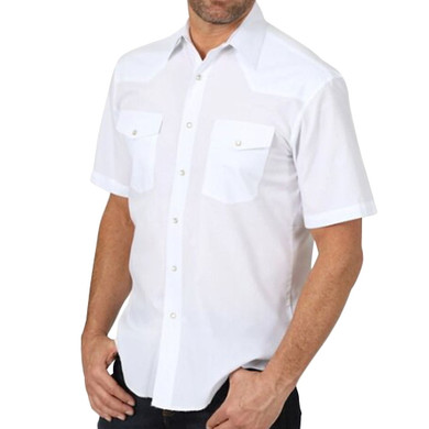 Wrangler Men's Short Sleeve Solid Western Sport Shirt - White
