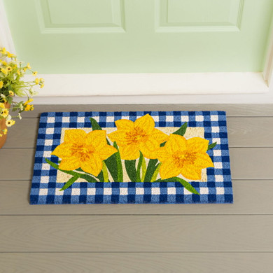 Evergreen Enterprises Buffalo Check Daffodils Decorative Coir Mat - 16" X 28"