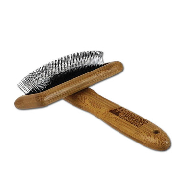 Bamboo Groom Slicker Brush With Stainless Steel Pins - Medium