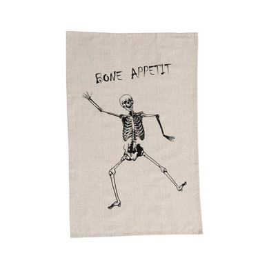 Creative Coop Cotton Printed Tea Towel With Skeleton Bone Appetit - Black/white