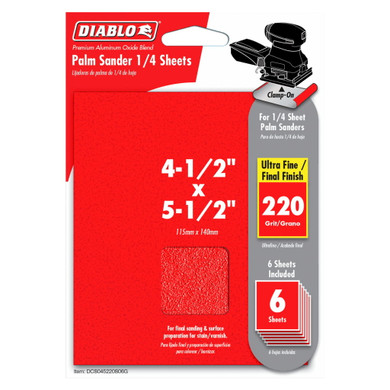 Diablo Palm Sander 220 Grit 1/4 Sheet - 4-1/2" X 5-1/2" - 6 Pk