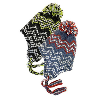 Broner Kids Zig Zag Knit Peruvian Cap With Pom - Assorted