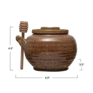 Creative Co-op Stoneware Honey Pot with Wood Dipper - Brown