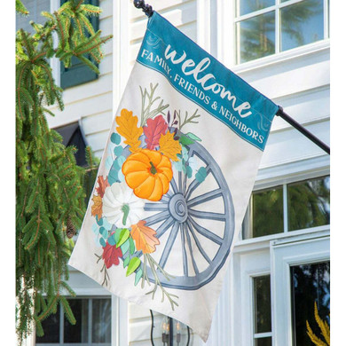 Evergreen Enterprises Welcome Wagon Wheel House Burlap Flag - 28" X 44"