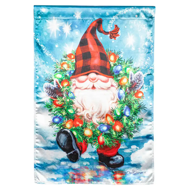 Evergreen Enterprises Gnome with a Christmas Wreath Lustre House Flag