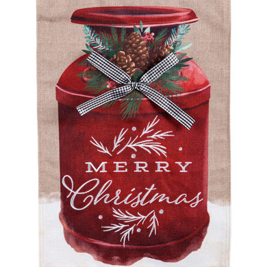 Evergreen Enterprises Merry Christmas Milk Can Burlap House Flag
