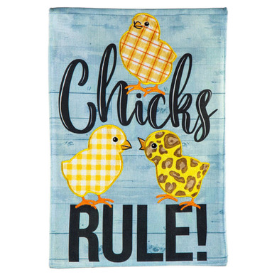 Evergreen Enterprises Patterned Chicks Rule Burlap Garden Flag