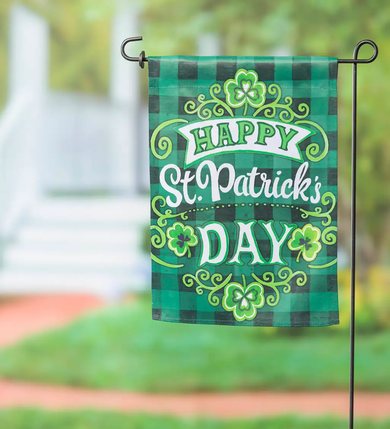 Evergreen Enterprises St. Patrick's Day Green Check Suede Garden Flag