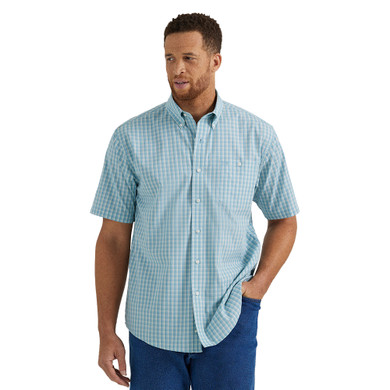 Wrangler Men's Relaxed Fit Short Sleeve Classic Check Shirt - Turquoise
