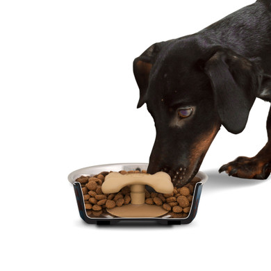 JW Pet Skid Stop Non-Skid Plastic Slow Feeder Dog Bowl, Large (Assorted)