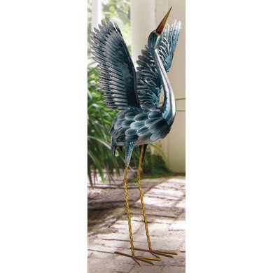 Regal Art & Gift Metal Statue Crane Up Decor - Seablue