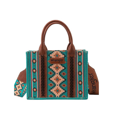 Wrangler Women's Southwestern Print Small Canvas Tote/Crossbody Bag - Turquoise