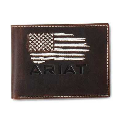 Ariat Men's American Flag Bifold Wallet - Distressed Brown