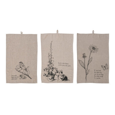 Creative Co-op Secret Garden Linen Blend Printed Tea Towel - 28" X 18"