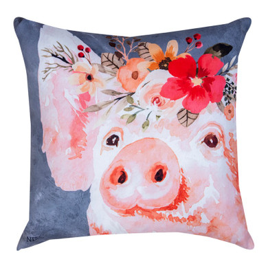 Manual Barnyard Floral Pig Climaweave Pillow - 18" X 18"