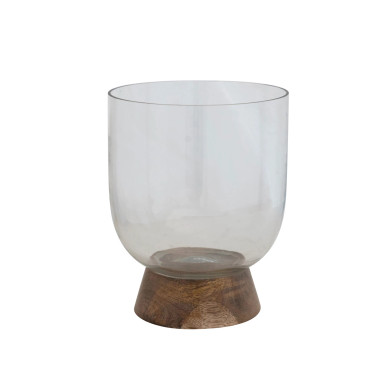 Creative co-op Await Glass & Mango Wood Footed Vase Holder - 5"