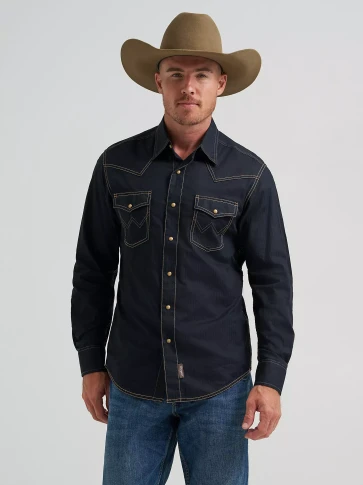 Men's Wrangler Retro® Long Sleeve Western Snap Solid Dobby Shirt