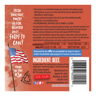 Against The Grain Nothing Else Beef Dog Food - 11 oz