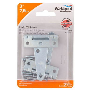 National Hardware Zinc Plated Light Strap T Hinge - 2 pk