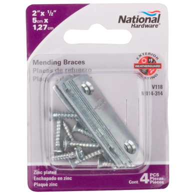 National Hardware Zinc Mending Braces - 2" X 1/2" - 4 pk
