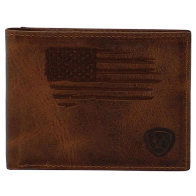 Ariat Men's Brown Usa Flag Leather Bi-fold Wallet