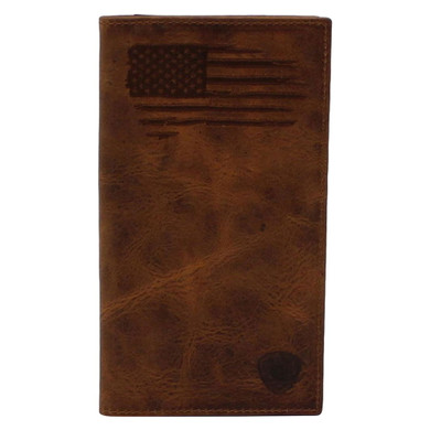 Ariat Men's Brown Usa Flag Leather Rodeo Style Wallet