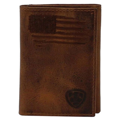 Ariat Men's Brown Distressed Usa Flag Tri-fold Wallet