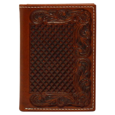 Ariat Men's Basket Weaved Floral Embossed Trifold Wallet