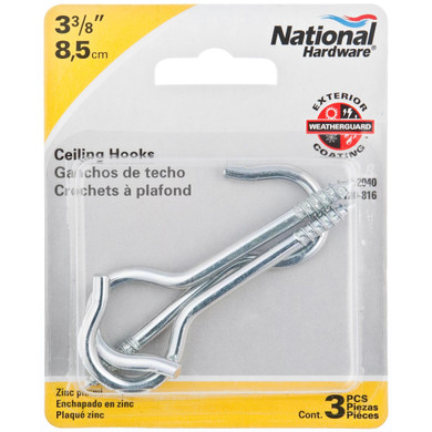 National Hardware #6 3-3/8" Ceiling Hook - 3 Pk