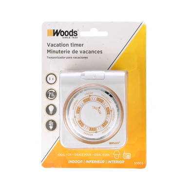 Woods Indoor 7-day Mechanical Vacation Timer - White