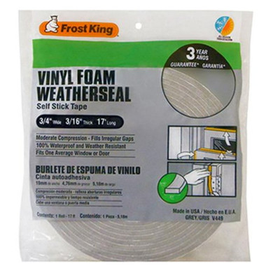 Frost King Vinyl Foam Weather-strip Tape - Gray - 17'