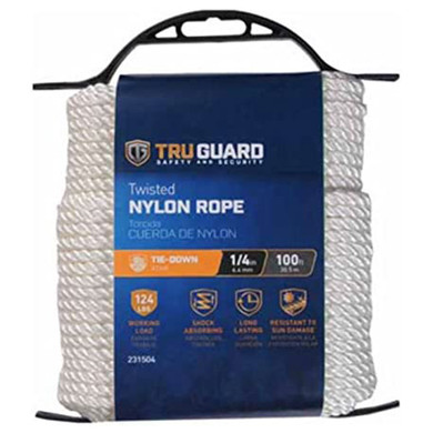 Tru-Guard Twisted White Nylon Rope - 1/4" X 100'