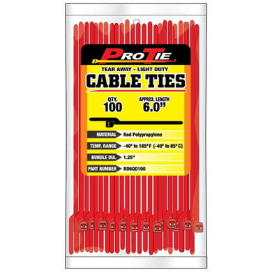 Pro Tie Red 5-1/2" EZ-off Tear Away Cable Ties - 100 pk
