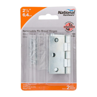 National Hardware Zinc Plated Removable Pin Broad Hinge - 2-1/2" - 2 pk