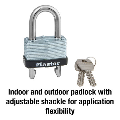 Master Lock Wide Laminated Steel Warded Padlock with Adjustable Shackle - 1-3/4"