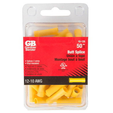 Gardner Bender 12-10 Awg Butt Splice Connector - Yellow - 50 pk