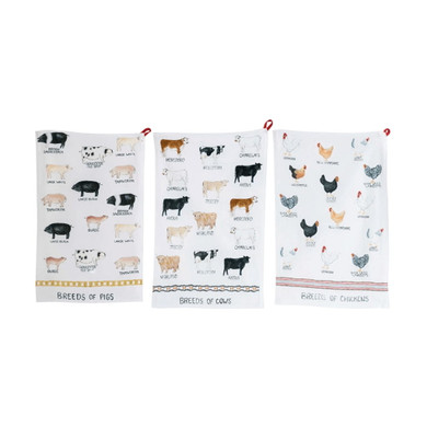 Creative Coop Cotton Tea Towel With Assorted Farm Animals - 28" X 18"