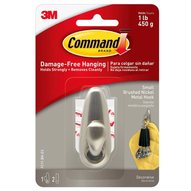 Command Forever Classic Brushed Nickel Metal Hook - Small