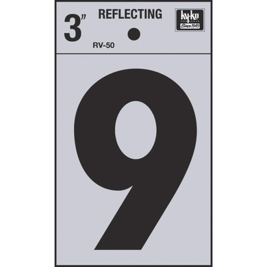 Hy-Ko 3" Black/Silver Vinyl Reflective Adhesive Sign - Number 9