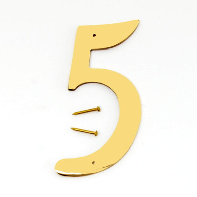 Hy-Ko 4" Solid Brass House Number Sign - Number 5