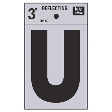 Hy-Ko 3" Black/Silver Vinyl Reflective Adhesive Sign - Letter U