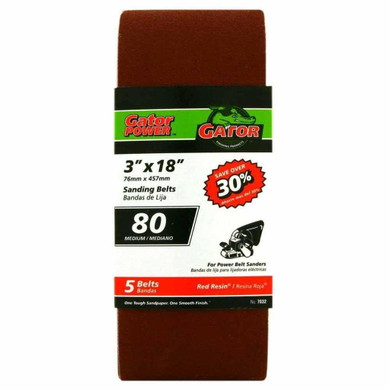 Gator Portable Sander 80 Grit Aluminum Oxide 3" X 18" Sanding Belt - 5 Pk