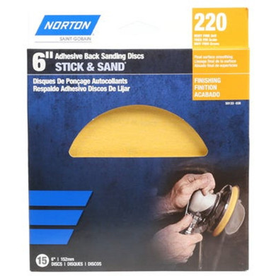 Norton 220 Grit Adhesive Back Sanding Disc - 6" - 15 pk