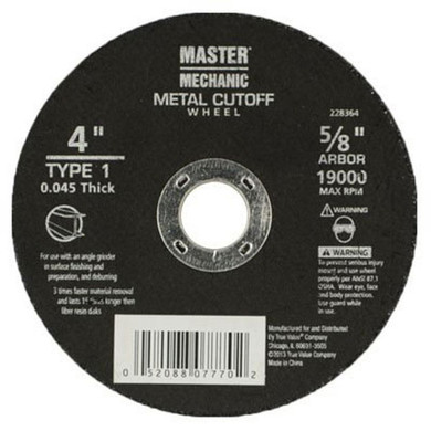 Master Mechanic Type 1 Thin Metal Cut Off Wheel - 4" X 5/8"