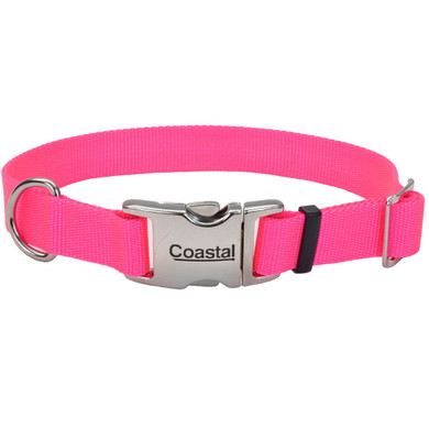 Coastal Pet Neon Pink Titan Adjustable Dog Collar With Metal Buckle - 1"