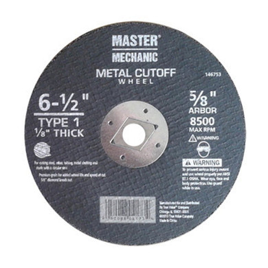 Master Mechanic Type 1 Metal Cutoff Wheel - 6-1/2" X 5/8"