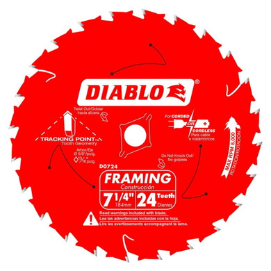 Diablo Tooth Framing Saw Blade - 7-1/4" X 24 Atb