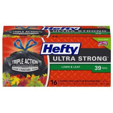 Hefty Ultra Strong Lawn and Leaf Large Trash Bags, 39 Gallon, 18 Count  (Pack of 6), 108 Total