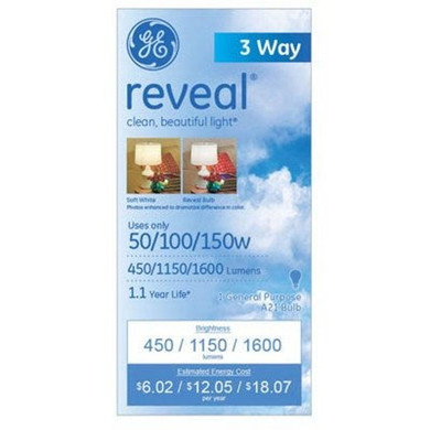 Ge 3-way Reveal Light Bulb - 50/100/150 W