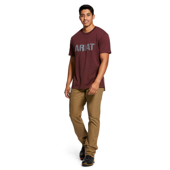 Ariat Men's Rebar Cotton Strong Block Short Sleeve T-shirt - Burgundy Heather